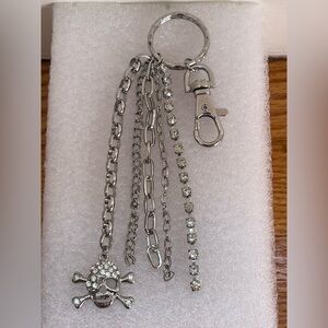 Silver Skull Charm & Rhinestones Keychain